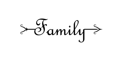 Family writing with arrow hand draw word. Element of word in arrow style