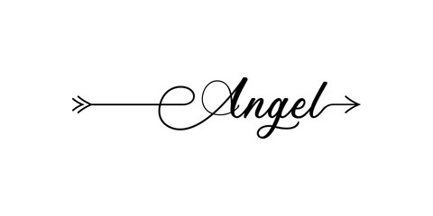 Angel writing with arrow hand draw word. Element of word in arrow style