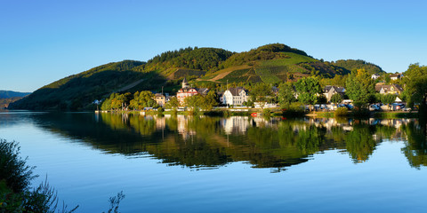 View of the small town Bullay along river Moselle in Germany