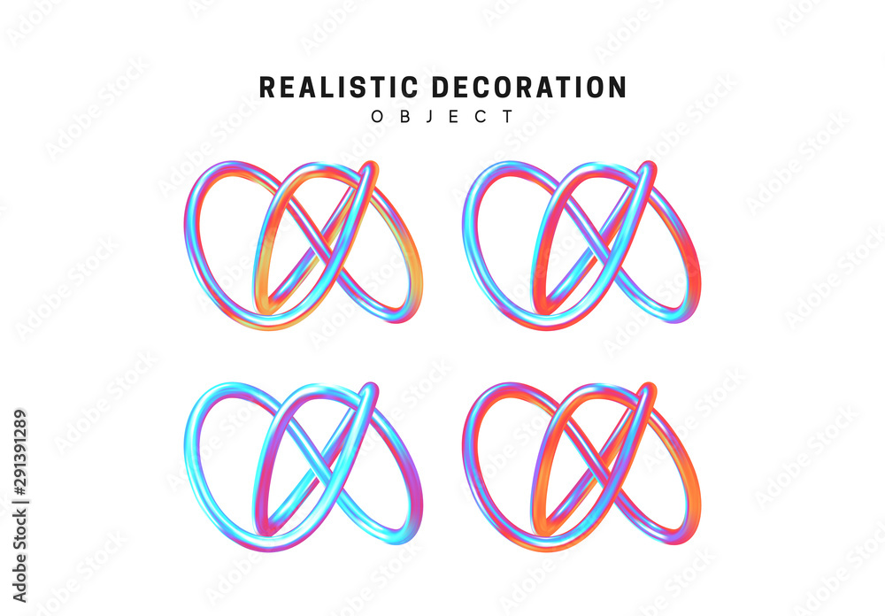 Aufkleber curled round wire, wire, ring. realistic 3d shape. objects with gradient holographic color of hologr