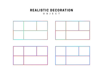 Set grid, rectangle and square. Realistic 3d shape. objects with gradient holographic color of hologram. Geometric decorative design elements isolated white background. vector illustration.