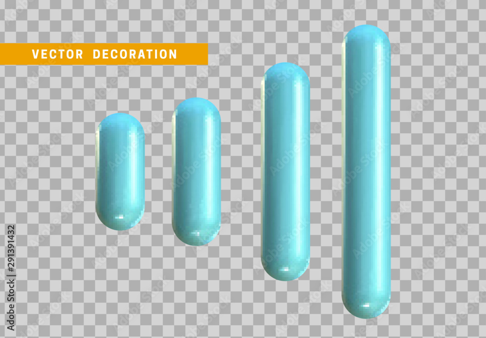 Poster set 3d blue capsule. geometric shapes objects. realistic geometry elements. plastic color gradient. 