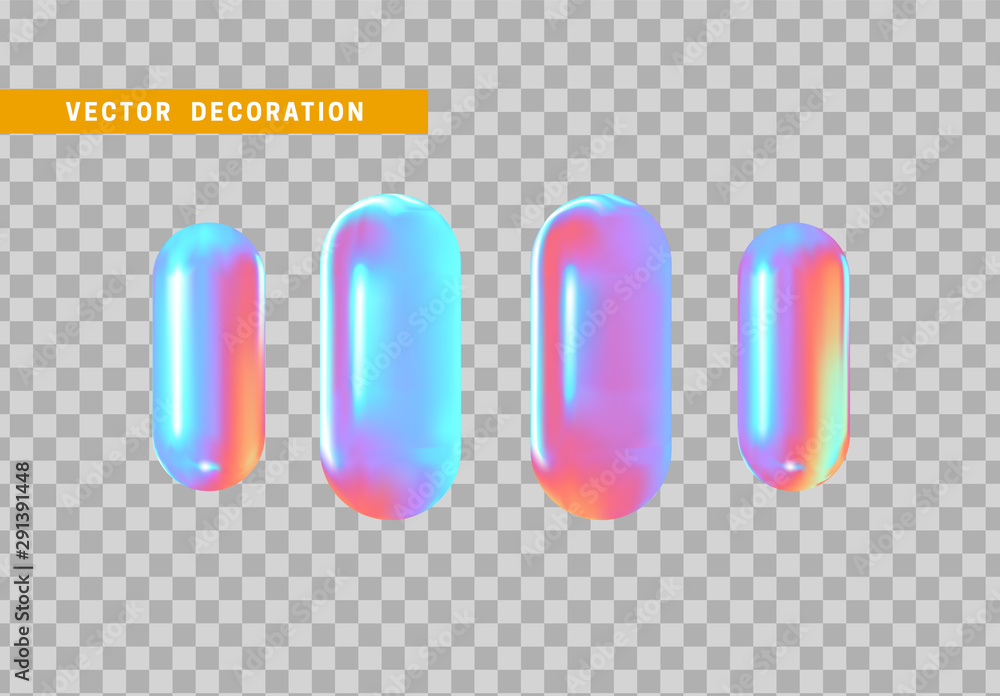 Poster object 3d hollow capsule shapes gradient hologram color