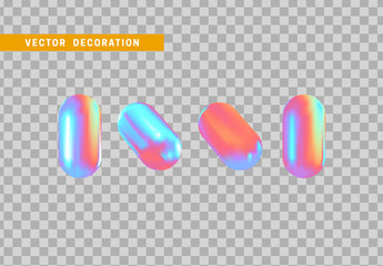 object 3d hollow capsule shapes gradient hologram color