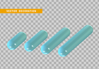 Set 3d blue capsule. Geometric Shapes Objects. Realistic geometry elements. plastic color gradient. Render Decorative figure for design. vector illustration on transparent background