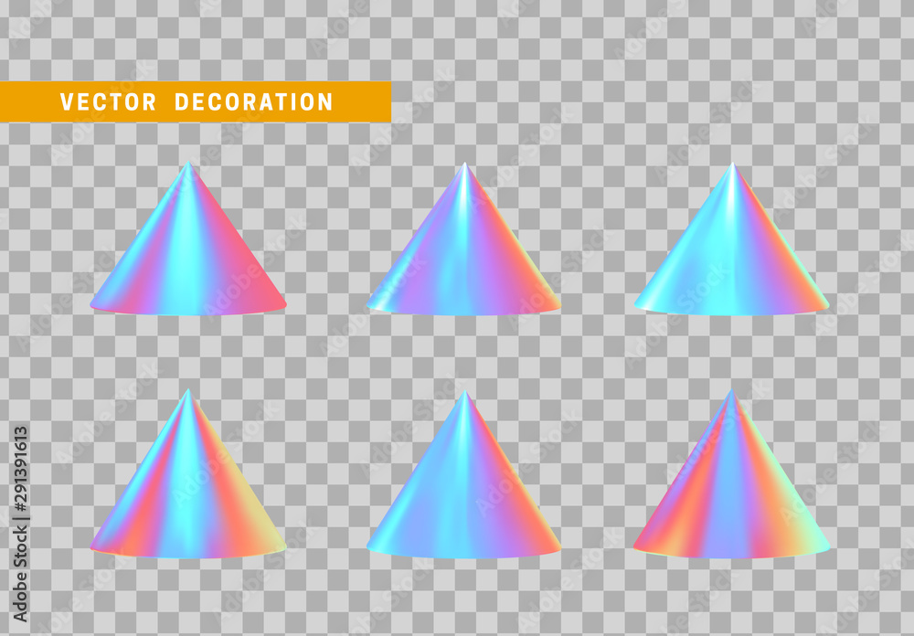 Aufkleber sharp geometric cone cast volumetric. set 3d holographic geometric shapes objects. realistic geometr