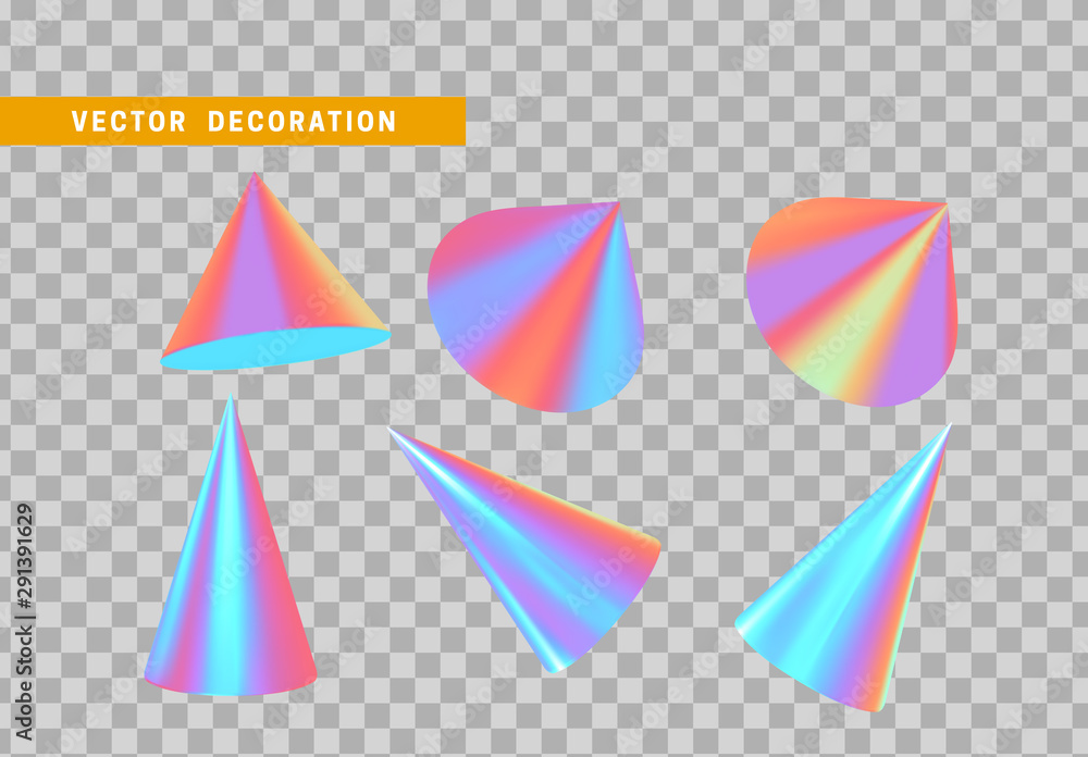 Aufkleber sharp geometric cone cast volumetric. set 3d holographic geometric shapes objects. realistic geometr