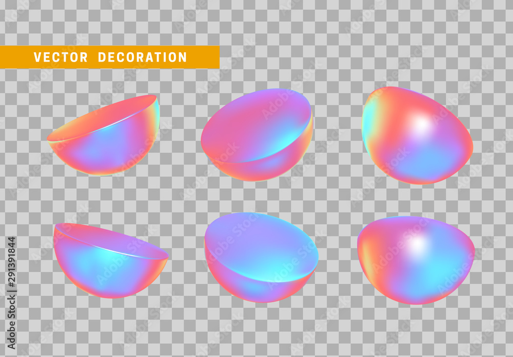 Poster set half round sphere volumetric ball. 3d holographic geometric shapes objects. realistic geometry e