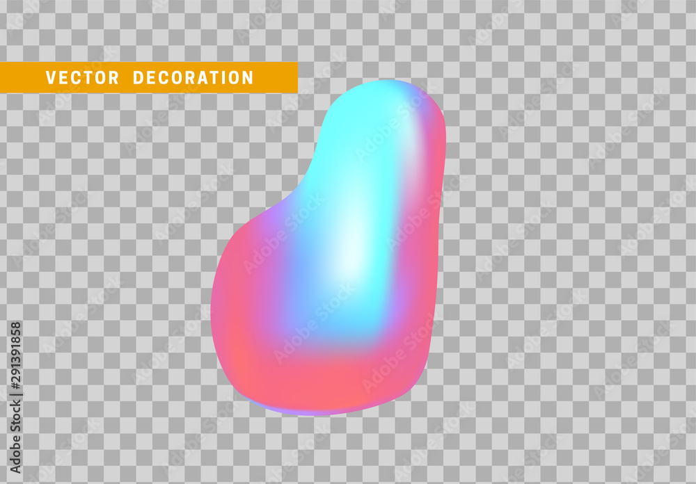 Poster shape liquid drops with colorful gradient. abstract 3d fluid objects with gradient holographic color