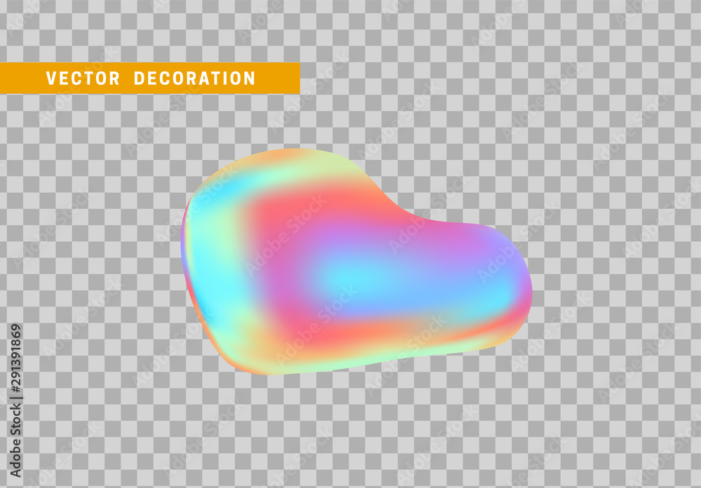 Poster shape liquid drops with colorful gradient. abstract 3d fluid objects with gradient holographic color