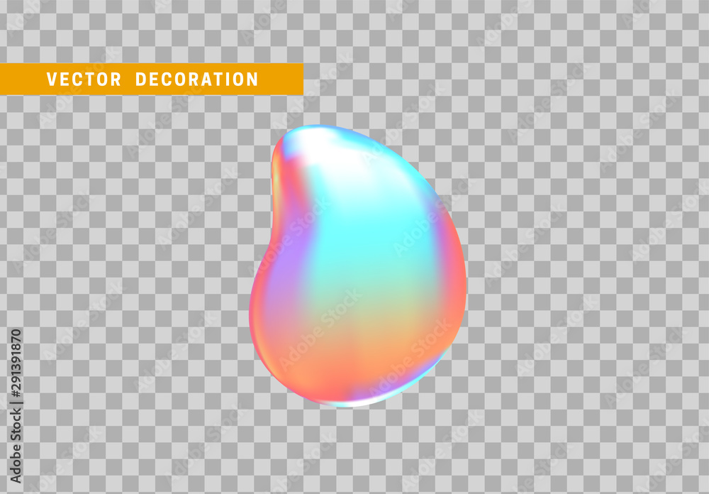 Poster shape liquid drops with colorful gradient. abstract 3d fluid objects with gradient holographic color