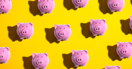 Piggy bank pattern - overhead view flat lay