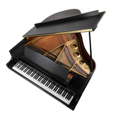 Grand piano top arial view with clipping path. - obrazy, fototapety, plakaty