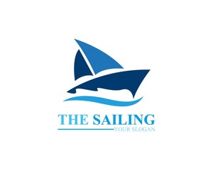 Sailing boat ocean wave logo template vector
