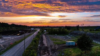 Sunset over a landfill gas-to-energy project in urban area