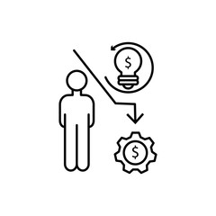 Dollar man control gear icon. Element of overpopulation thin line icon