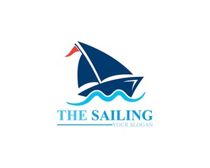 Sailing boat ocean wave logo template vector