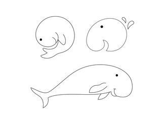 Dugong dugon sea ocean animal in line doodle art style. Line vector icon of the dugong.