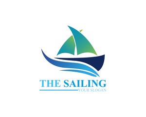 Sailing boat ocean wave logo template vector