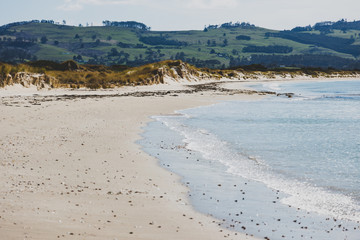 sunny pristine and deserted beach overlooking the South Pacific Ocean