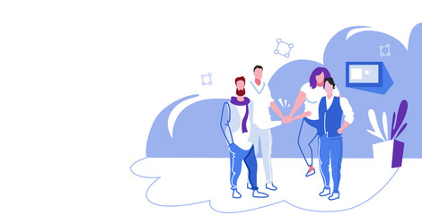 businesspeople group collaborating holding pile hands team spirit concept business people standing together office interior sketch horizontal full length