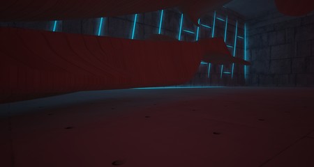 Fototapeta premium Abstract architectural concrete smooth interior of a minimalist house with color gradient neon lighting. 3D illustration and rendering.