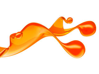 Yellow shiny transparent liquid splash on white background