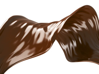 Shiny chocolate liquid splash on white background