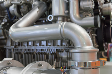Close-up of brand new turbo diesel engine parts