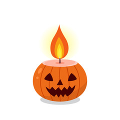 Halloween pumpkin candle on white background
