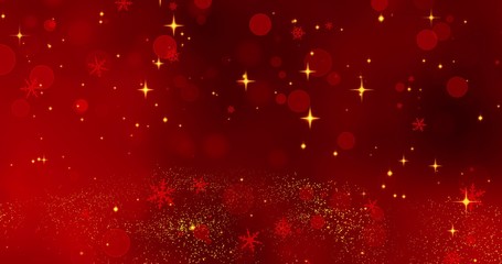 Red snowflakes and bokeh lights on the red Merry Christmas background. 3D render