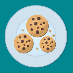 chocolate chip cookie on the plate  for pastry food concept vector illustration