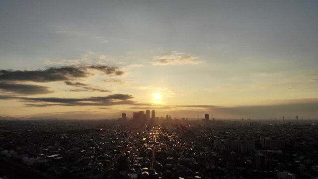 名古屋市展望　早朝　ドローン空撮　愛知県　日本