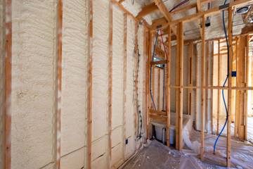 Spray Foam insulation in new home construction - obrazy, fototapety, plakaty