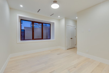 Interior design of a modern empty bedroom in the newly built house or apartment, hotel room without furniture