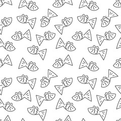 Hand-drawn Doodle fish, graphics. Vector Seamless pattern.