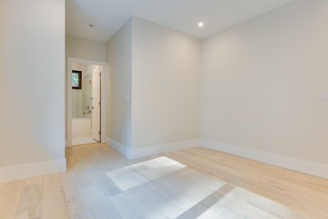 Interior design of a modern empty bedroom in the newly built house or apartment, hotel room without furniture
