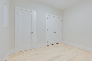 Interior design of a modern empty bedroom in the newly built house or apartment, hotel room without furniture