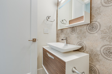 Interior design of a modern bathroom in a newly built house or apartment, hotel room.