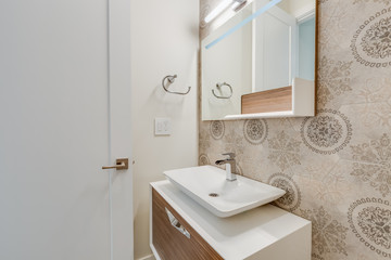 Interior design of a modern bathroom in a newly built house or apartment, hotel room.