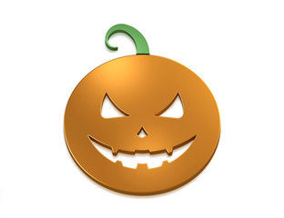 Halloween Pumpkin scary face isolated on white background. 3D render illustration
