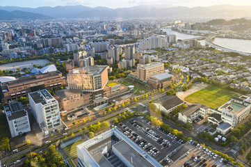 Naklejka premium Fukuoka cityscape during sunset from Fukuoka tower, Japan