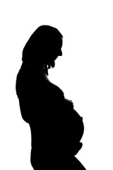 silhouette of Pregnant woman on a white background. The concept of a healthy lifestyle, IVF