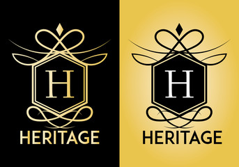 Heritage crest logo vector isolated on background. Initial logo with crest, swirl and badge ready to print, easy to edit, organized layer.