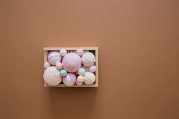 Spa composition with body care items on a colored background