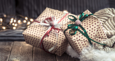 Cozy Christmas still life in a homely atmosphere on a wooden table.