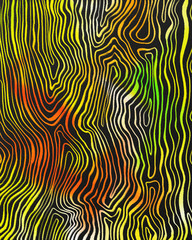 Abstract print with colorful curve lines on dark background. Applicable for greeting cards, wrapping paper, cosmetics packaging, posters, brochures, covers and banners.