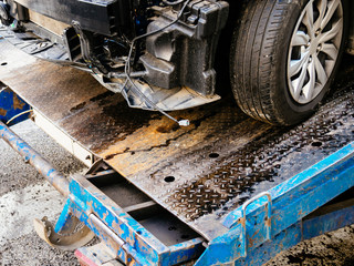 Tow truck takes away the car in an accident