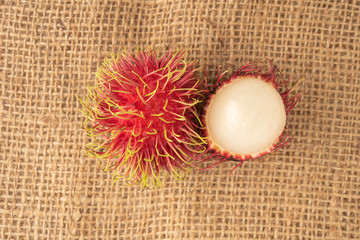 rambutan sweet delicious fruit on Sack background