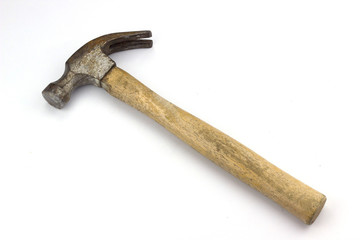 Wooden hammer on a white background